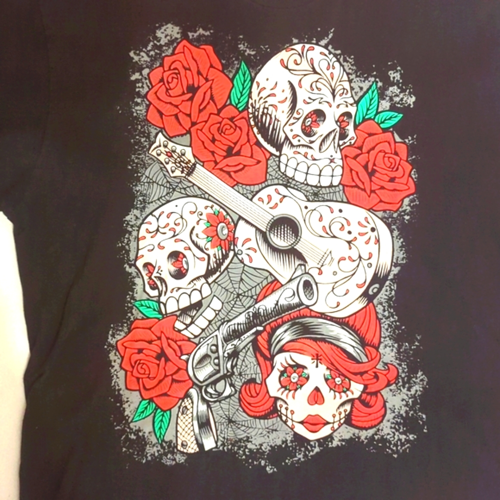 Mens XL Black Woot! Dia de Los Muertos T-Shirt